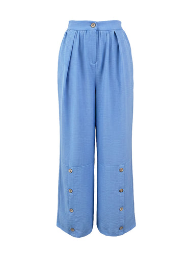 Loose Wide Leg Buttoned Pockets Solid Color Pants Trousers