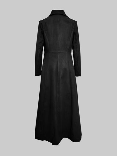 A-Line Long Sleeves Buttoned Pockets Solid Color Zipper Lapel Woolen Coat