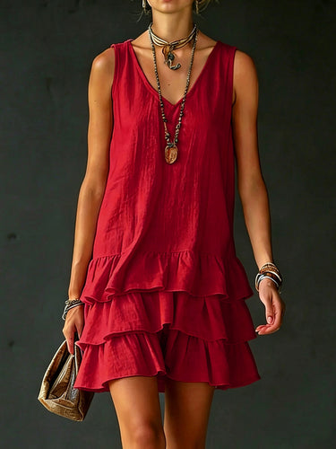 loose short dress Sleeveless Layered V-Neck Mini Dress – Uoozee official