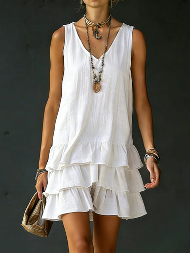 loose v neck mini dress Sleeveless Layered V-Neck Mini Dress – Uoozee official