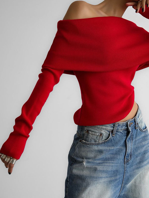 Long Sleeves Loose Solid Color V-Neck Pullovers Sweater Tops main image 1
