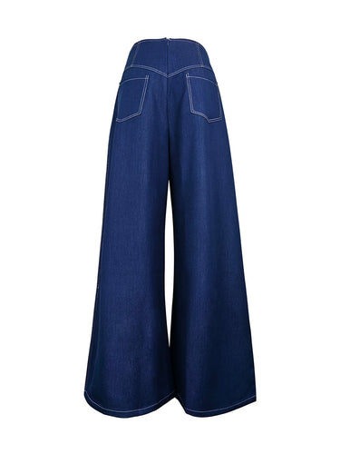 High Waisted Loose Elasticity Pockets Solid Color Zipper Jean Pants Bottoms