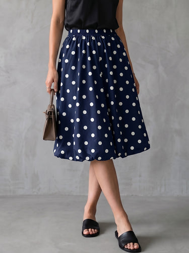 1776306 High Waisted Loose Contrast Color Elasticity Pleated Polka Dot Cropped Trousers
