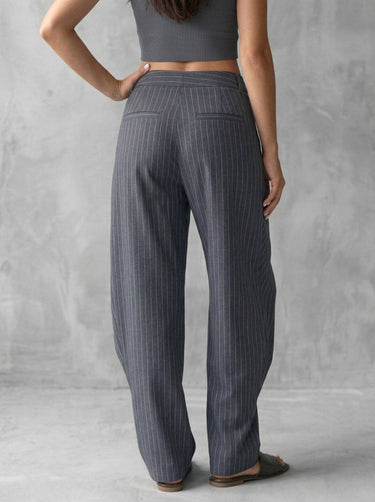 1781746 High Waisted Wide Leg Buttoned Contrast Color Split-Joint Striped Blazer Pants Trousers