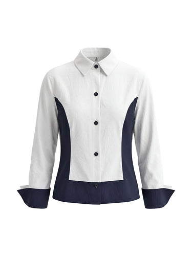 Blouses met lange mouwen, knoopsluiting en contrasterende revers met split.&Shirts Tops