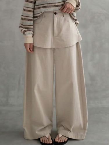 1775343 False Two High Waisted Buttoned Pockets Solid Color Pants