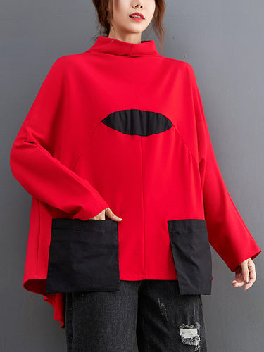 Camiseta informal de mangas de bateo larga de cuello alto y suelto