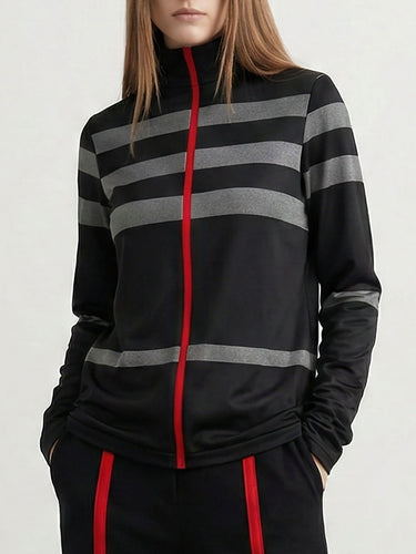 Long Sleeves Loose Striped High Neck T-Shirts Tops