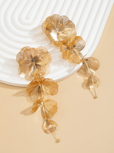1777868 Gold Flower Petal Jewelry Gift Set Long Y Drop Necklace & Dangle Earrings Boho Accessories