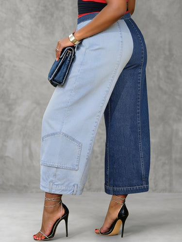 Bas de pantalon en jean ample à jambes larges et poches de couleur contrastée
