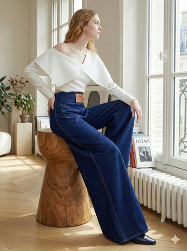 High Waisted Loose Elasticity Pockets Solid Color Zipper Jean Pants Bottoms