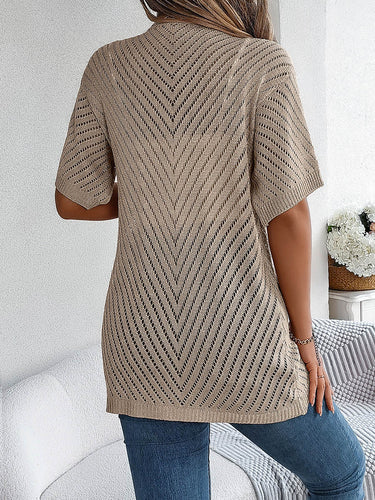 1771109 Halbärmelige, lockere, hohle, einfarbige Cardigan-Oberteile
