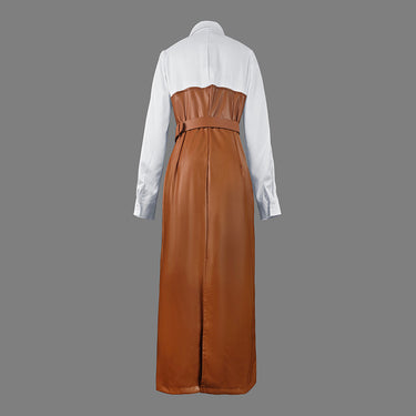 Uzun kollu sıska kuşaklı düğmeli bölünmüş eklem yaka midi elbiseler gömlek elbise