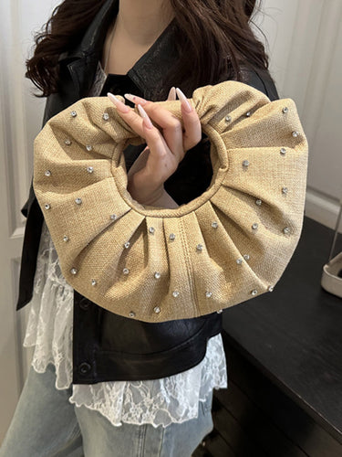 1747851 Geometric Pleated Rhine Stones Evening Bags & Clutches