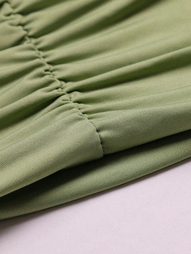 1726122 Bodycon Long Sleeves Elasticity Pleated Solid Color Off-The-Shoulder Mini Dresses