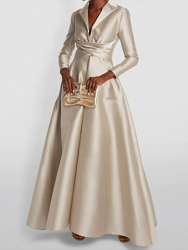 A-Line High Waisted Elasticity Knot Pleated Solid Color V-Neck Midi Dresses