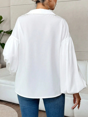 1780343 Long Sleeves Loose Pleated Solid Color Split-Joint Lapel Blouses&Shirts Tops