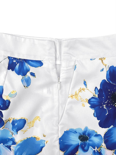Loose Wide Leg Flower Print Pockets Shorts Bottoms
