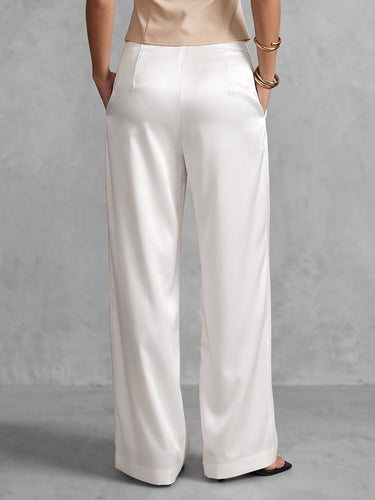 1786044 High Waisted Loose Pockets Solid Color Zipper Pants Trousers