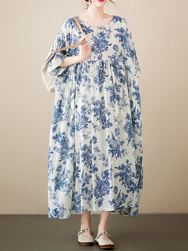 Fringed Pockets Split-Joint A-Line Long Sleeves Round-Neck Midi Dresses