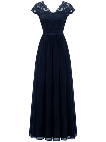 1765014 Vestidos maxi com decote em V e cintura alta, plissados ​​e transparentes, cor sólida