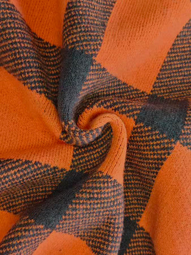 Long Sleeves Contrast Color Plaid Mock Neck Sweater Tops