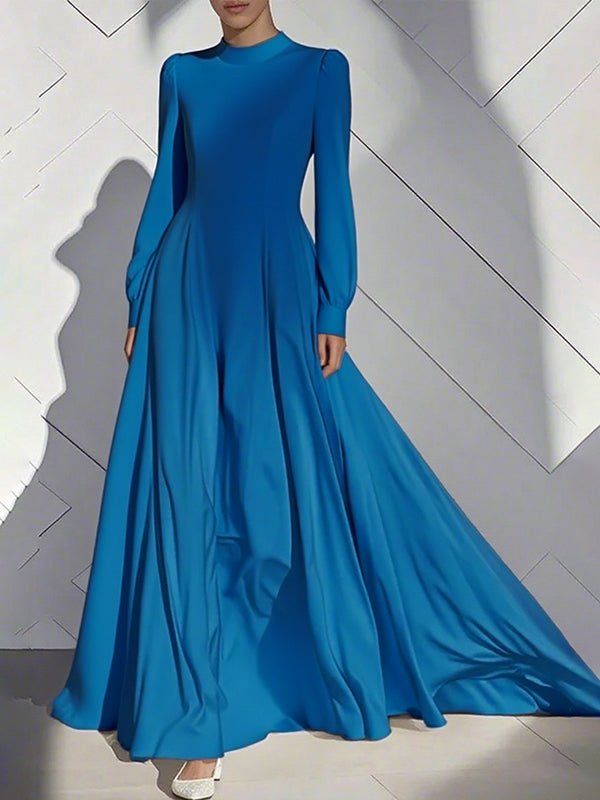 Cape High-Low Pleated Solid Color Split-Joint Round-Neck Evening Dresses Maxi Dresses