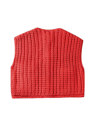 1484375 Sleeveless Buttoned Pockets Solid Color Cardigan Tops Knit Top