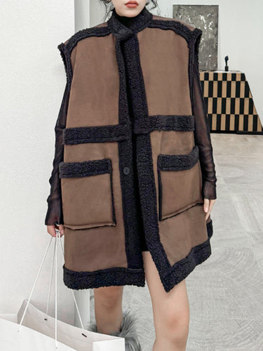 1720724 Loose Sleeveless Buttoned Pockets Split-Joint Stand Collar Vest Outerwear