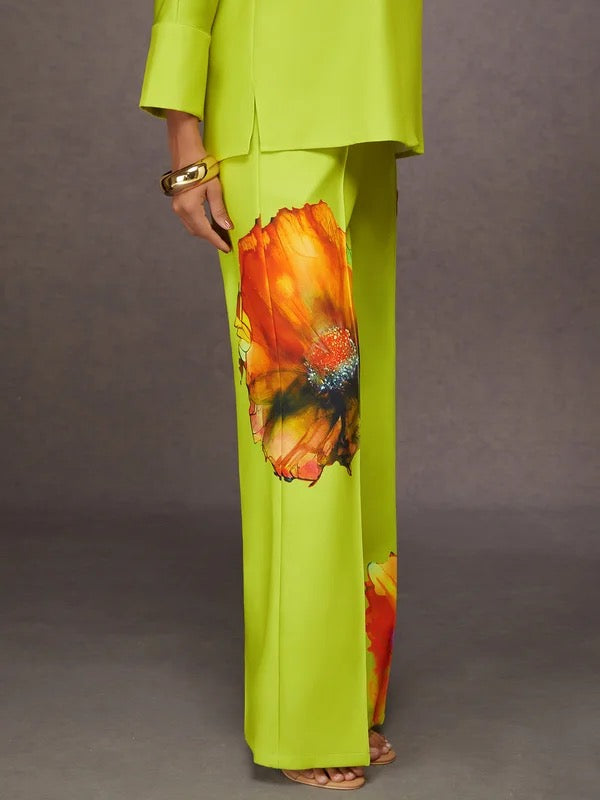 Flowered Wrapped Wide Leg Pants Suit
