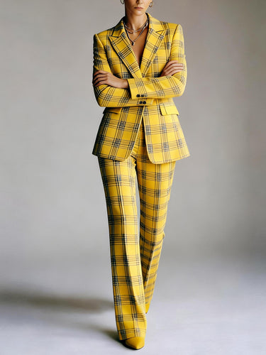 1742687 Column Loose Contrast Color Plaid Split-Joint Blazer Pants