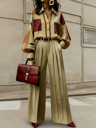High Waisted Wide Leg No Belt Pleated Pockets Solid Color Pants Trousers