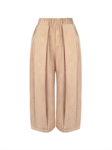 Tasche a pieghe a gamba larga larga pantaloni a colori solidi