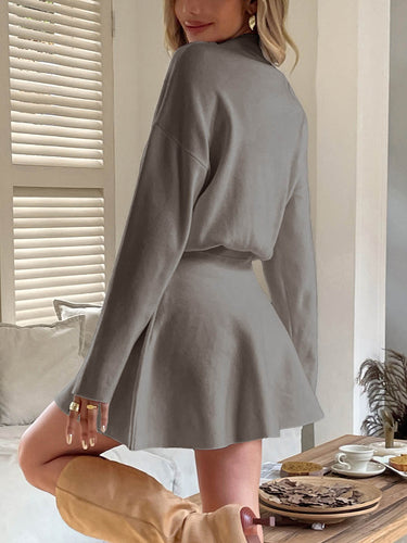 1732167 A-line High Waisted Elasticity Solid Color Round-neck Mini Dresses Sweater Dresses