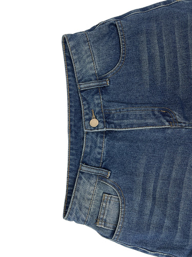 High Waisted Wide Leg Buttoned Hollow Pockets Solid Color Split-Joint Jean Pants Bottoms Shorts Bottoms