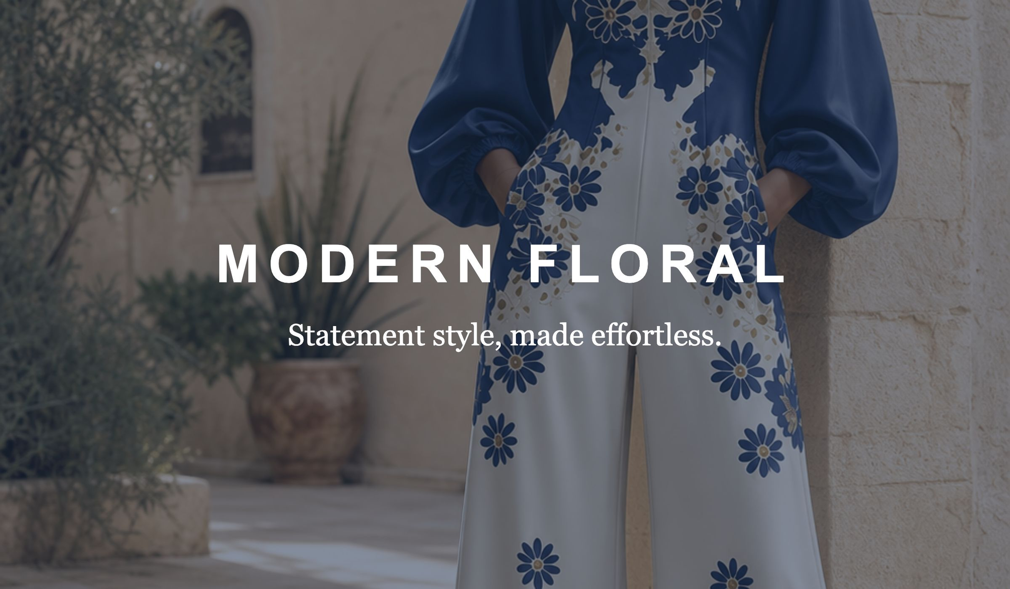 Pockets Flower Print Elasticity Contrast Color Wide Leg Long Sleeves V-neck Jumpsuits