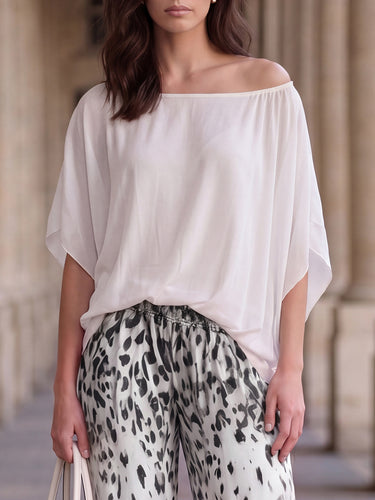 Blouses met ronde hals, losse plooien, effen kleur en vleermuismouwen&Shirts Tops